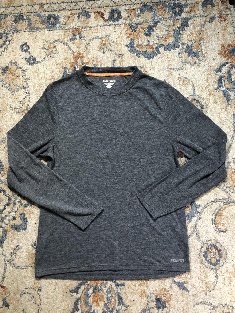 Omni-Wool Shirt Mens Large Gray Long Sleeve Wool Blend Thermal Base Layer Top